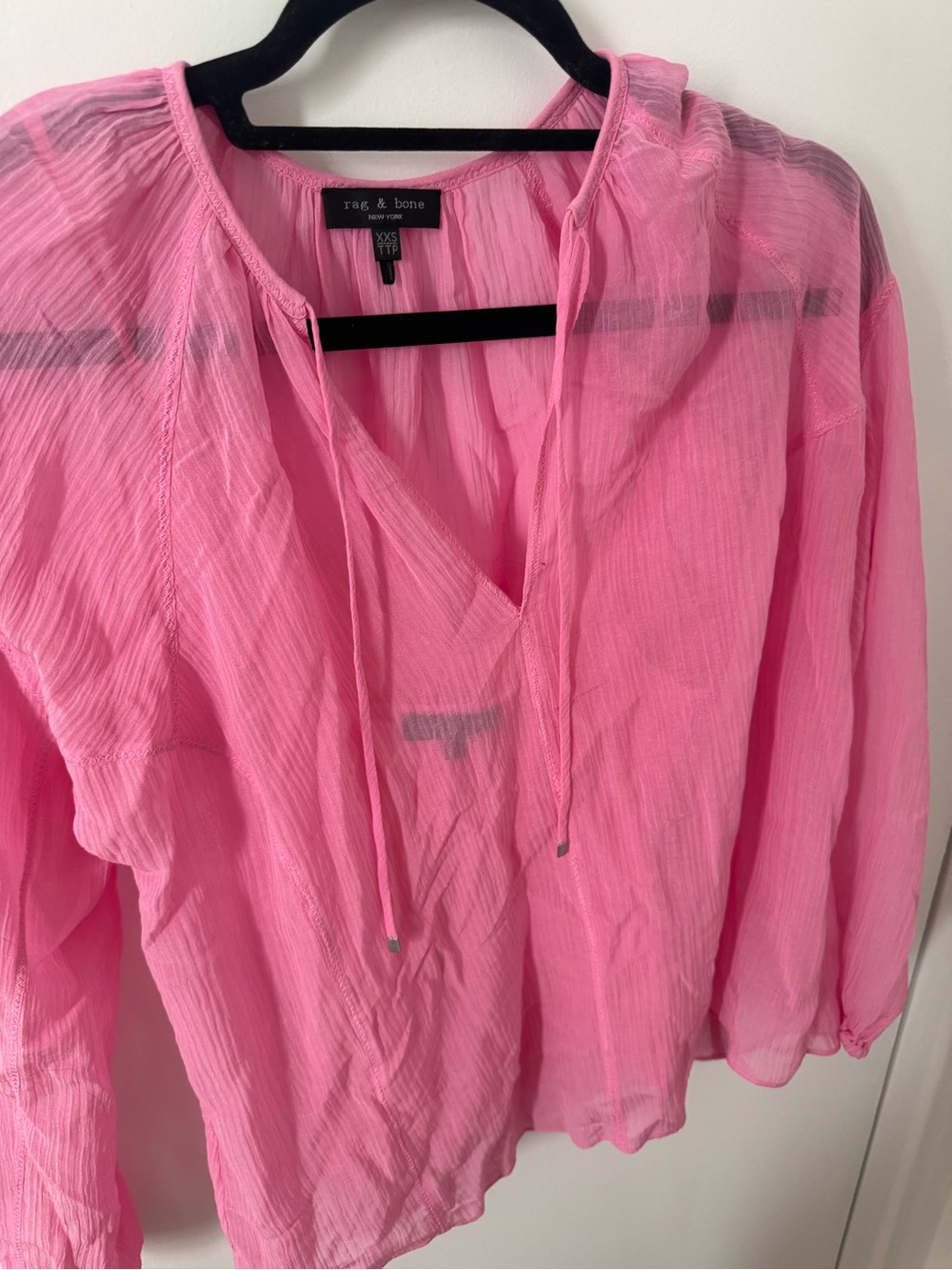 rag & bone Hot Pink Sheer Peasant Top